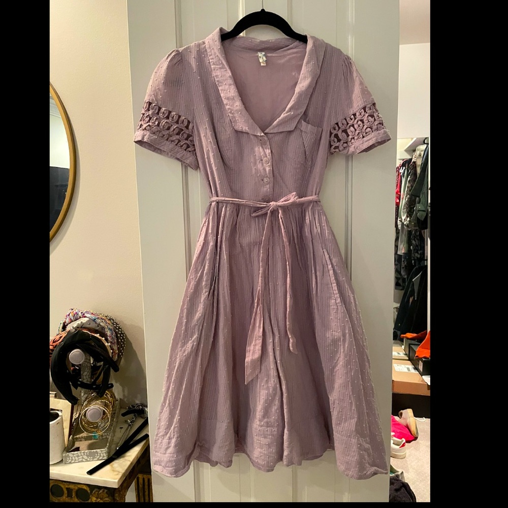 Anthropologie- Lavender Swiss Dots Dress